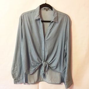 NYDJ Long Sleeve Chambray Shirt Tie Front Size S